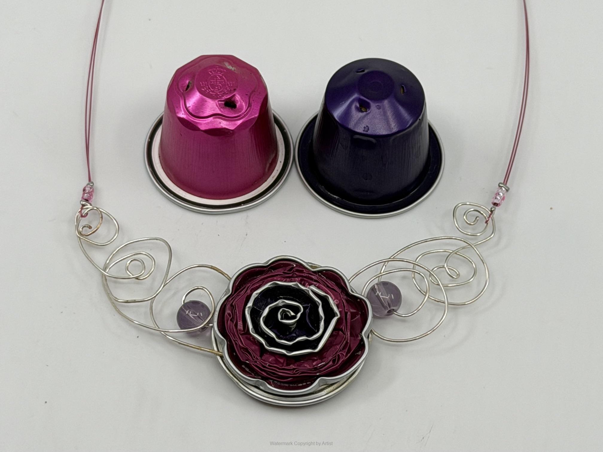 Upcycling Kaffeekapsel Schmuck Collier in Pink und Lila