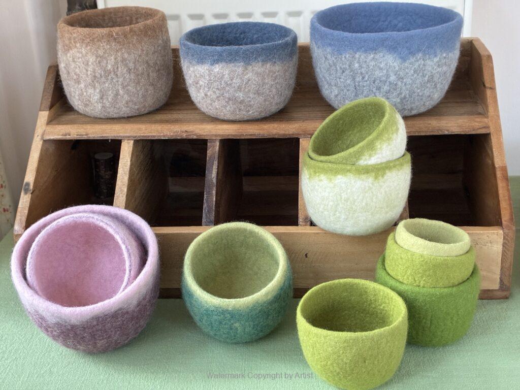 Handgefilzte Schalen aus Schafsschurwolle von GlücksFilz, Inke Dittmer