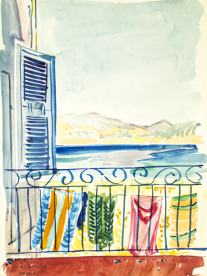 Ile Rousse Blick aus dem Hotelzimmer, Landschaftsaquarell von Heinrch Köhler