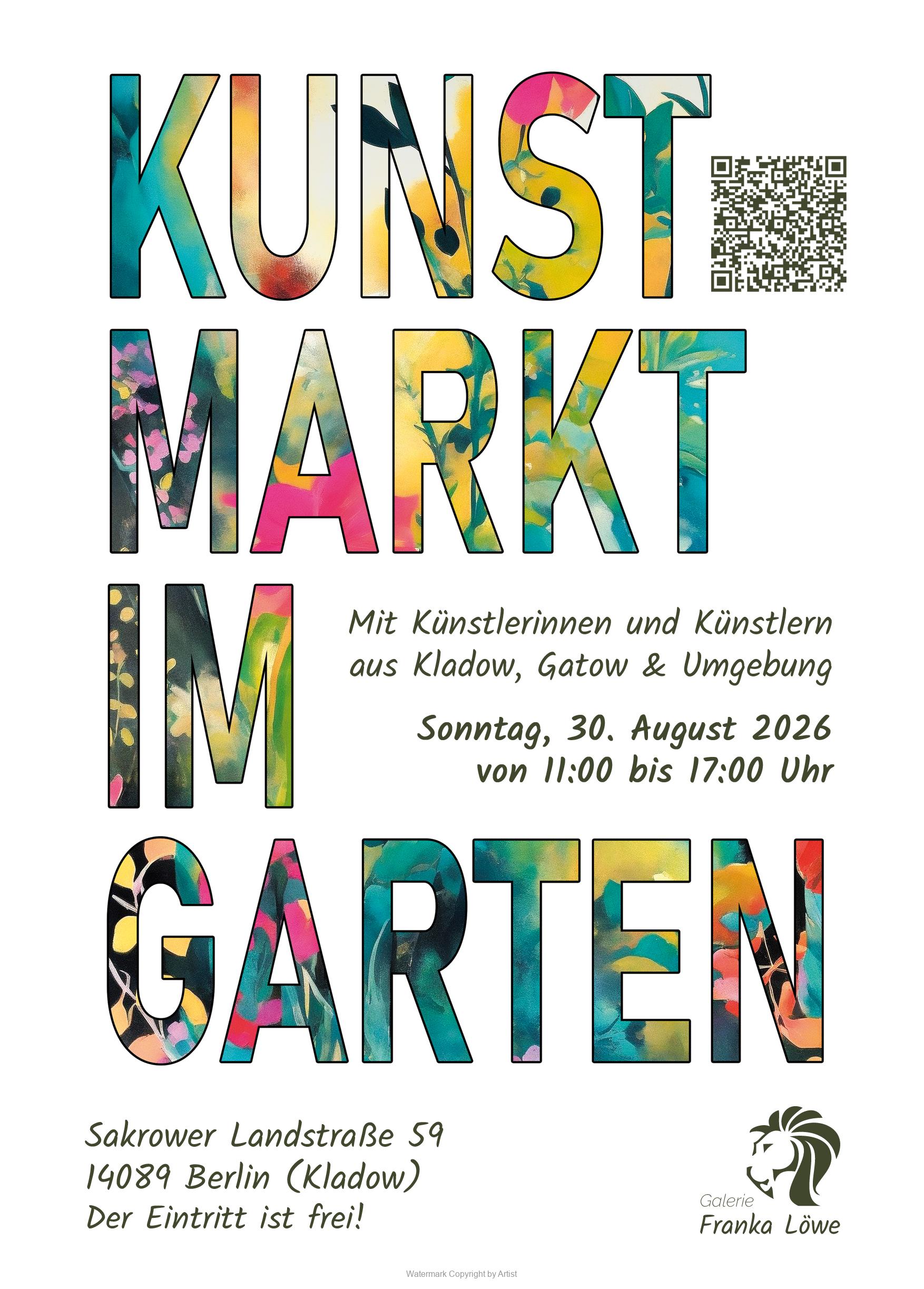 3. Kunstmarkt im Garten am 30.08.26 Einladungspostkarte
